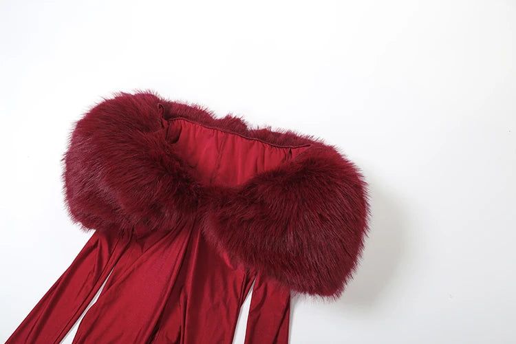 Furry Slash Neck Hollow Patchwork Jumpsuit — Women's Luxury