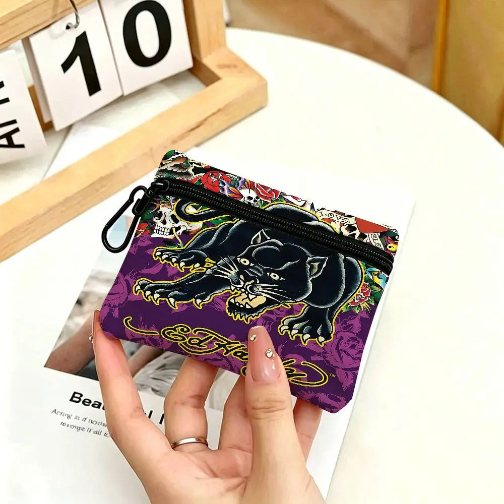 Fashion Brand E-Ed H-Hardy White Oxford Cloth Zipper Coin Purse Lightweight Hanging Key Pouch Card Holder For Daily Use
