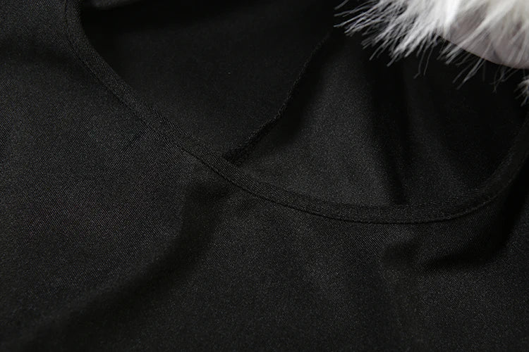 Furry Slash Neck Hollow Patchwork Jumpsuit — Women's Luxury