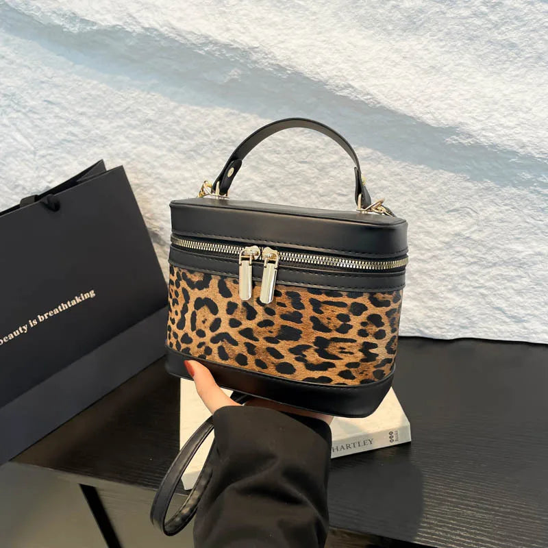 Fashion Round Bucket Bags For Women's Daily Used, Leopard Pattern Crossbody Shoulder Bag For Commuting, Casual Ladies Handbags