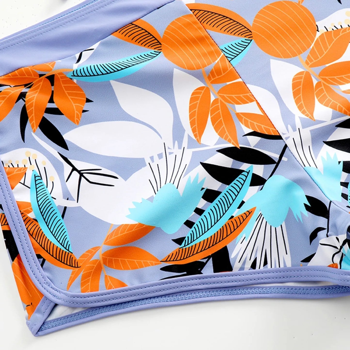 Shorts Bikinis Set  High Waist Swimsuit Women Swimwear  Plant Print Bathers Bathing Swim Suit Beachwear