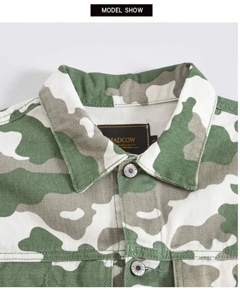 2025 New Men's Camouflage Printed Denim Jackets Spring Autumn Long Sleeve Lapel Button-up Casual Jean Coats Fashion Men Clothing
