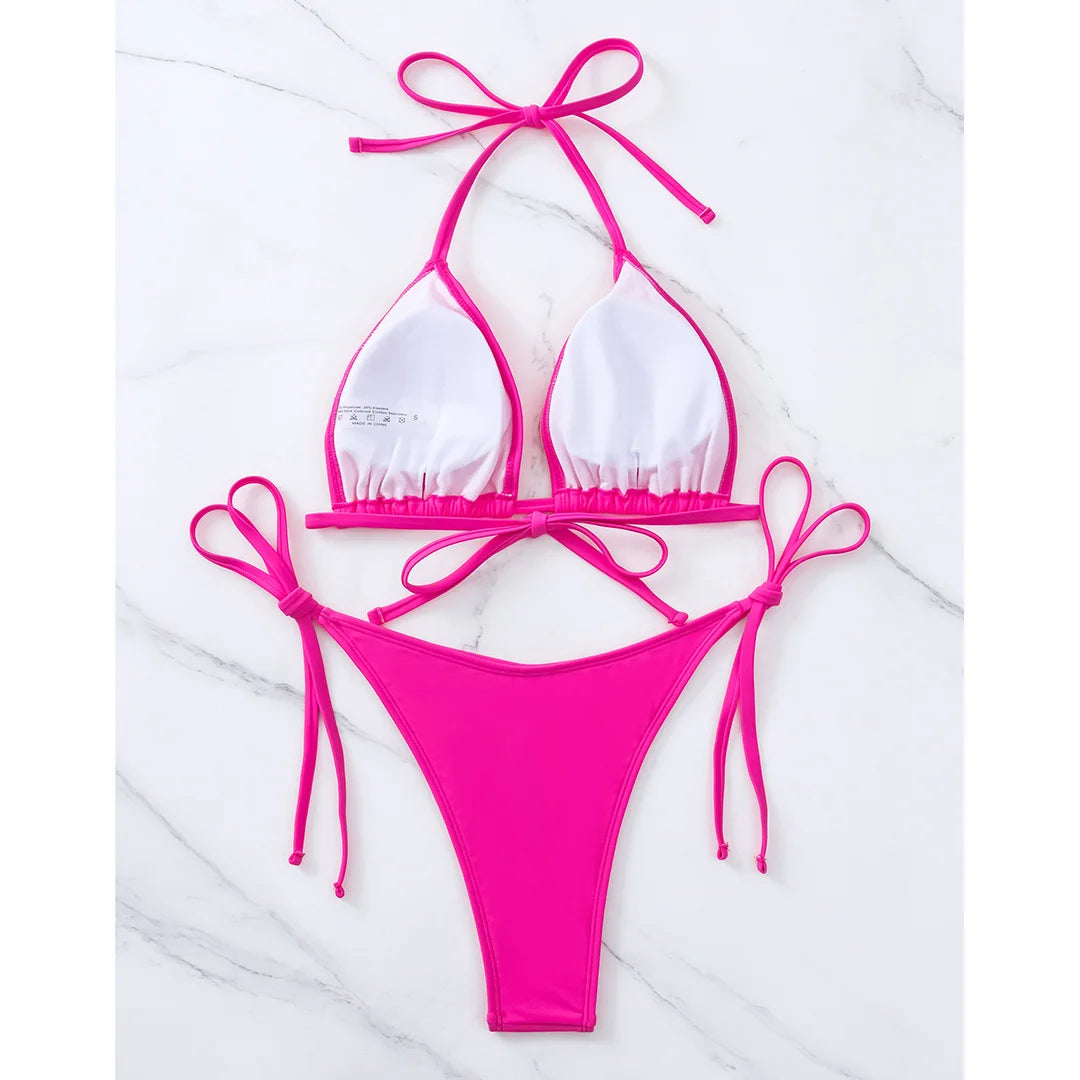 7 Colors Brazilian Halter Bikini Female Swimsuit Women Swimwear Two-pieces Bikini set Padded Bather Bathing Suit Swim V3536A