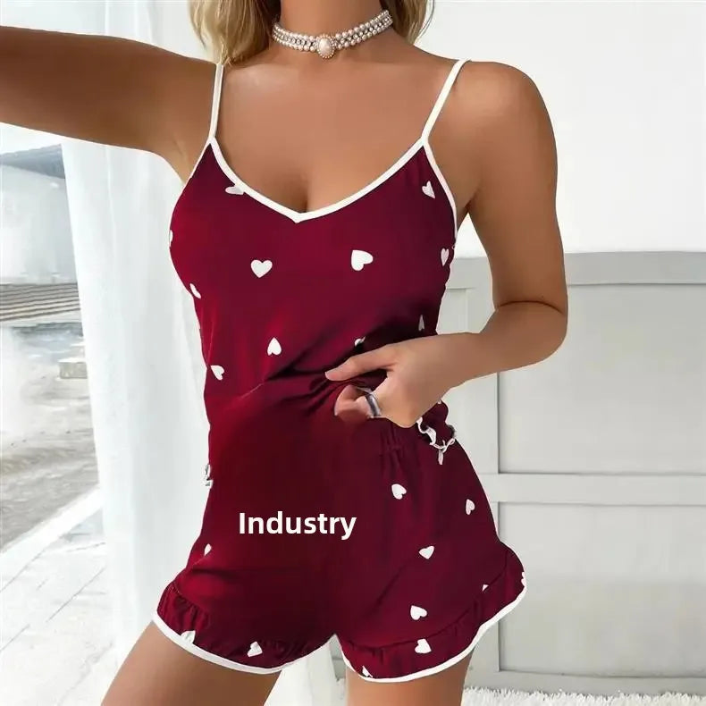 Sexy Summer Women's Sleepwear Two-Piece Set Strap Home Clothes Short Pants Casual Vest Home Comfortable Breathable Nightgown