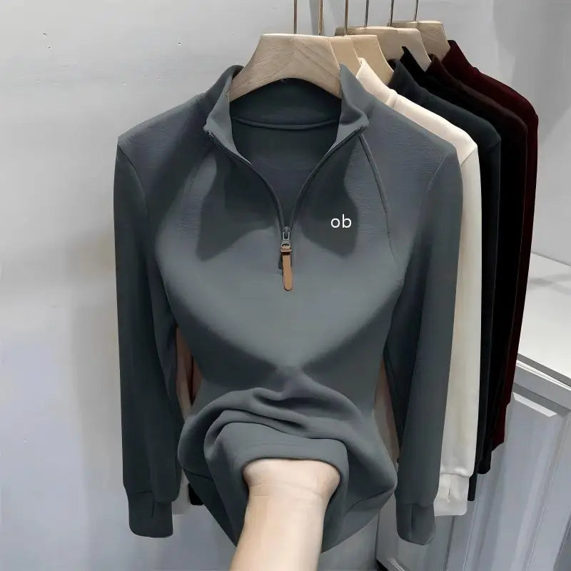 2026 New Half-Neck Half-Zip Long-Sleeved Women's Sweater for Layering or Solo Wearing in Autumn for Fitness  1