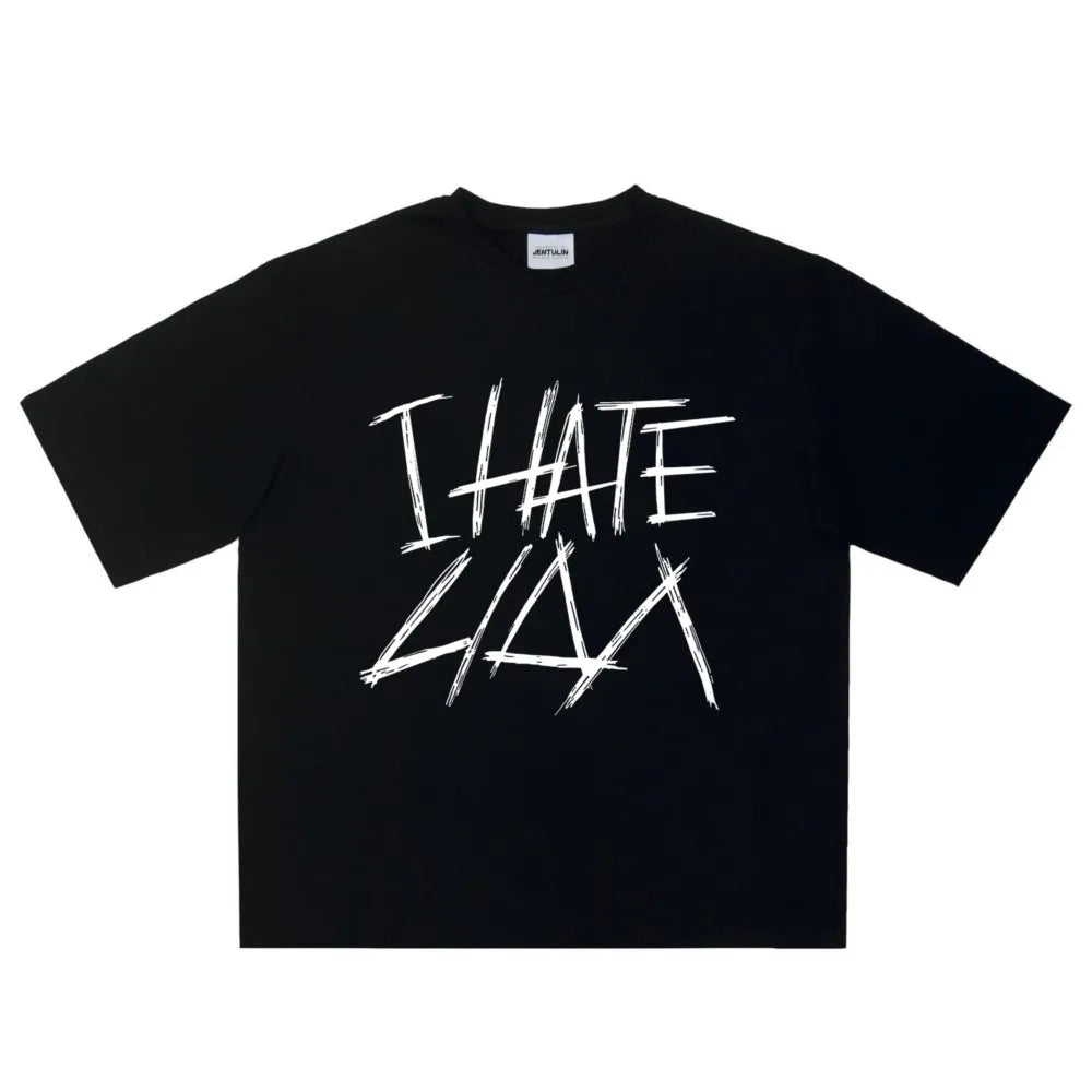 Oversized Men's Clothing Streetwear I HATE LIDA Print Hip Hop Korean Short Sleeve Y2k Tops Tee Cotton Graphic Unisex Tshirt Goth