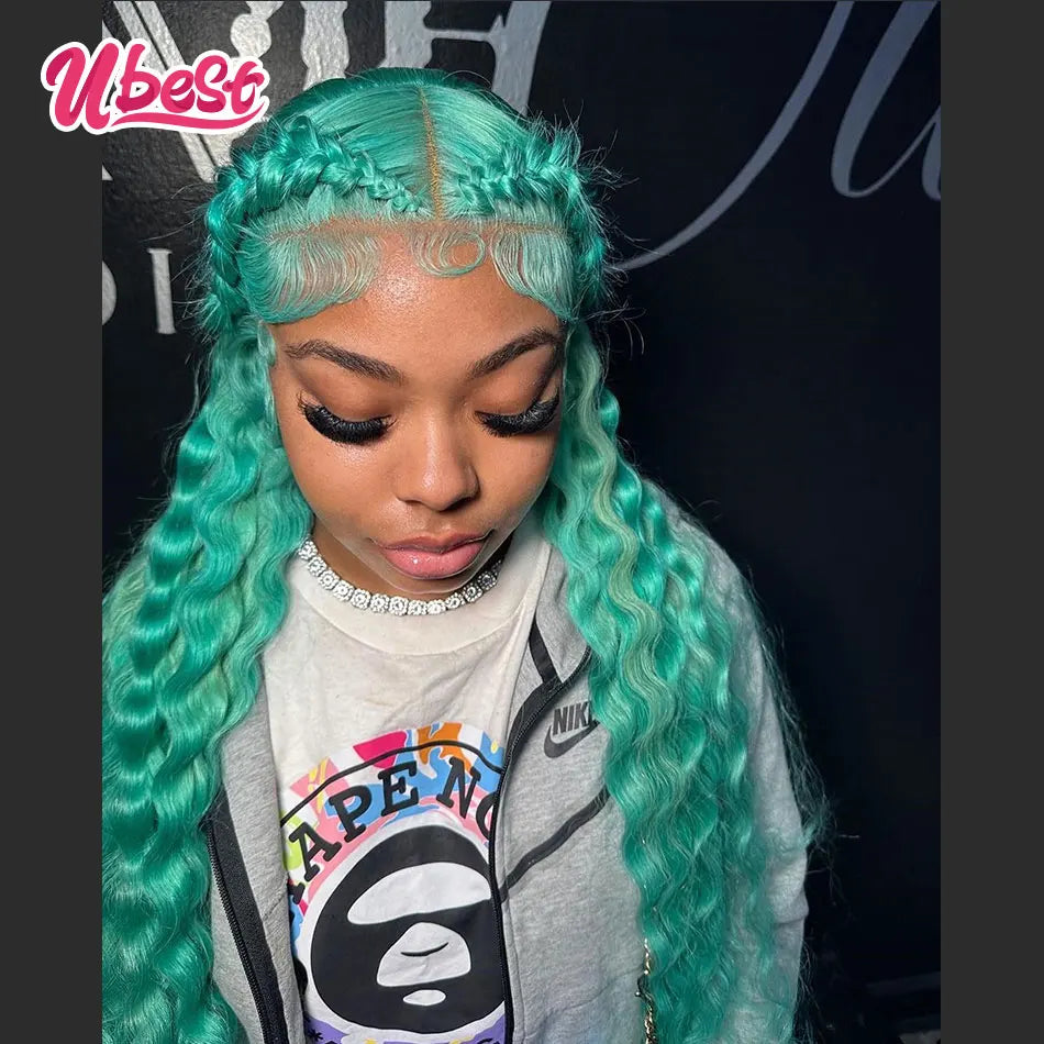 13X6 Turquoise Cyan Wig Human Hair Colored Loose Deep Wave 13x4 Lace Front Human Hair Wigs for Women Wigs Human Hair