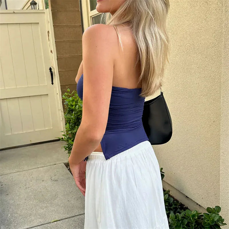 Tube Tops Women y2k Clothing Solid Color Off Shoulder Strapless Sleeveless Bandeau 2000s Fairycore Clothes Streetwear