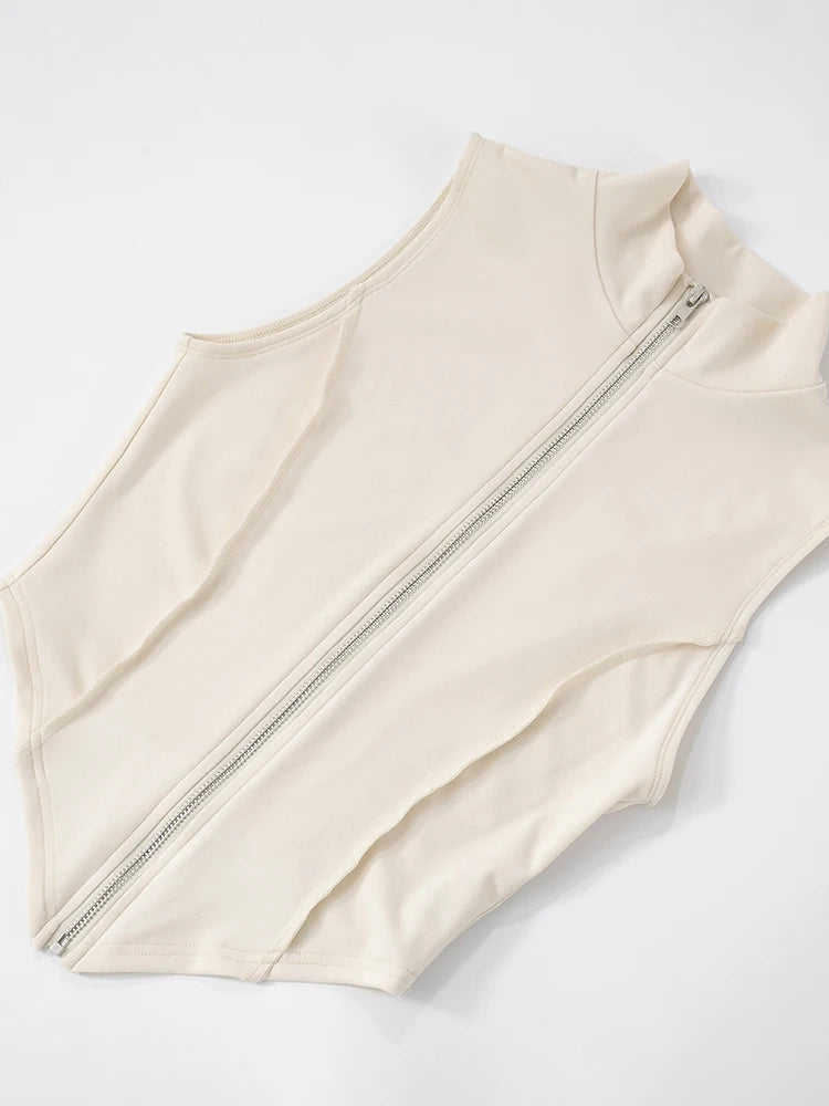 Weird Puss Lines Patchwork 2 Piece Set Women Zipper Cardigan Irregular Crop Top+Skinny Peach Hip Shorts Simple Sporty Streetweas