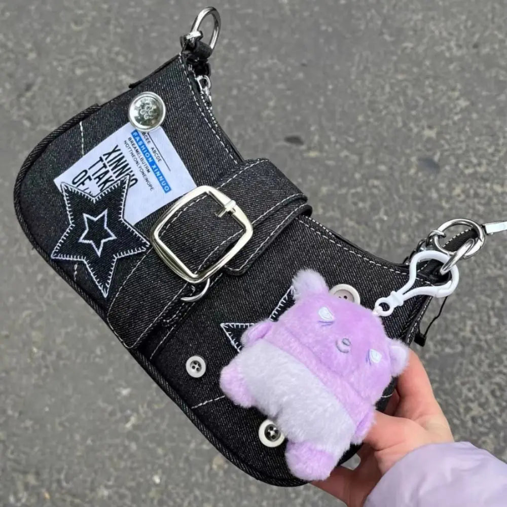 Y2K Canvas Chain Shoulder Bag jeans Stars Pattern Underarm Bag Women's Handbag for Woman Girls