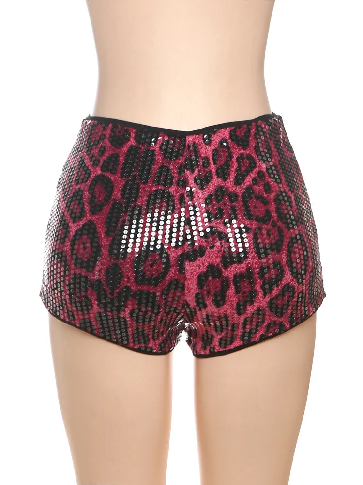 Weird Puss Leopard Print Mini Shorts Women Sequins Patchwork Wild Skinny Stretch Streetwear Autumn Midnight Sexy Trend Buttoms