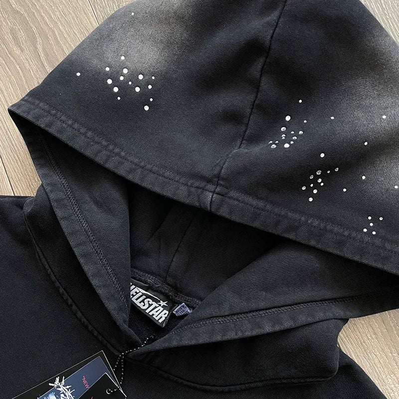 HS Wash water heavy diamond set casual hoodie