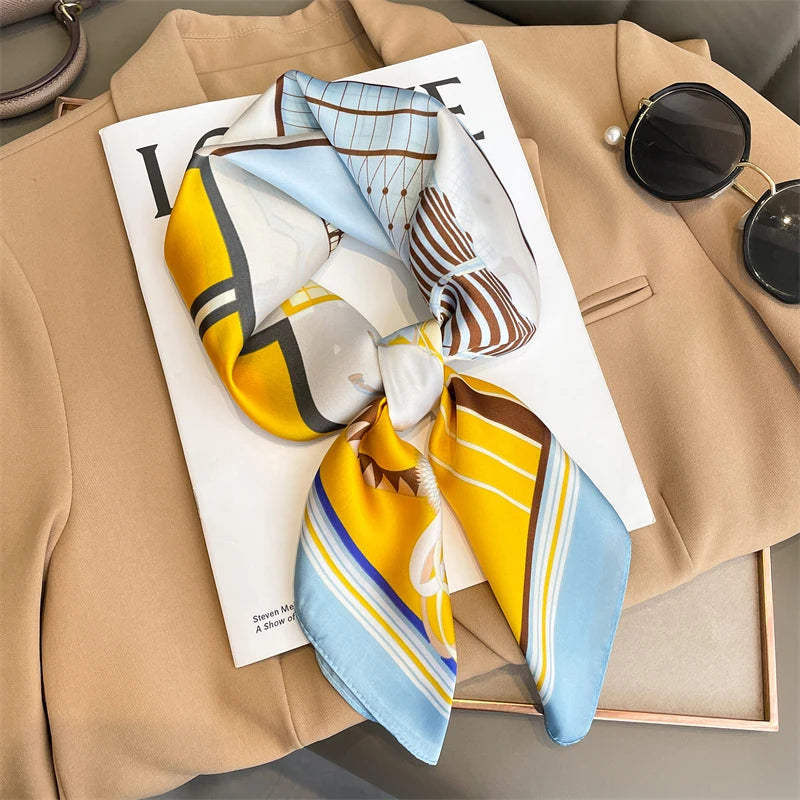 60Colors Luxury Scarf Women 70*70Cm Silk Feel Square Hair Wrapping Foulard Satin Shawl Big Size Head Bandana Hijab Handkerchief