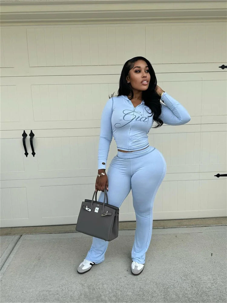 2025 Spring Fashion New Casual Women's Sets Long Sleeve Zipper Hoodie Tops and Pants Streetwear White Two 2 Piece Set Outfits