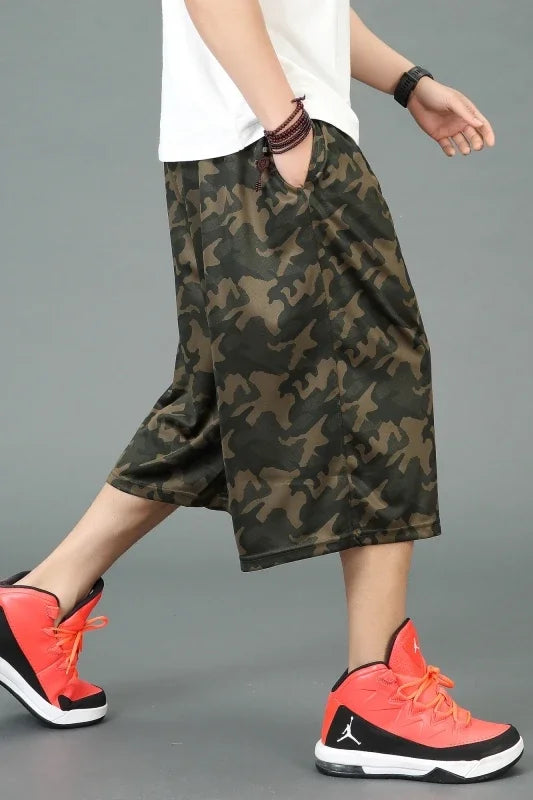 New Arrival Fashion Men Stretch Loose Running Shorts Summer Casual Elastic Waist Knee Length Print Plus Size XL 2XL 3XL 4XL