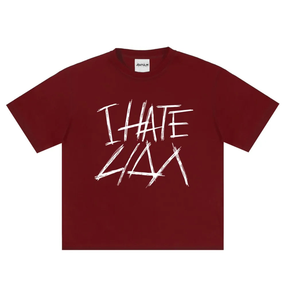 Oversized Men's Clothing Streetwear I HATE LIDA Print Hip Hop Korean Short Sleeve Y2k Tops Tee Cotton Graphic Unisex Tshirt Goth