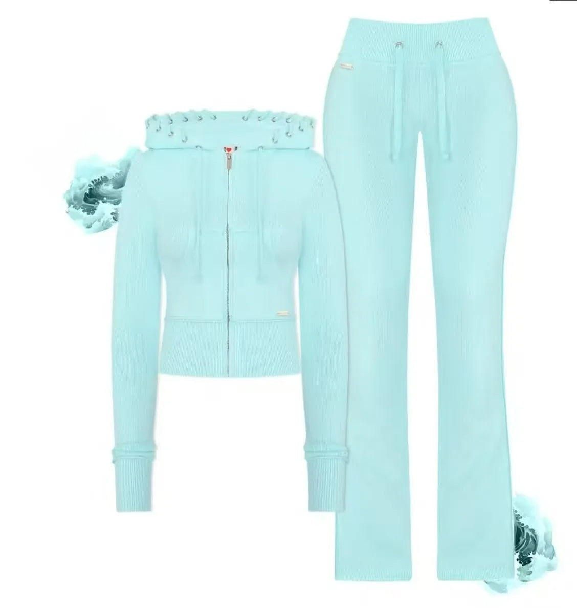 Autumn Winter Fashion Street Women Two-piece Casual Solid Color Zipper Cardigan Slim Hoodie With Bodybuilding Pants Sports Suit