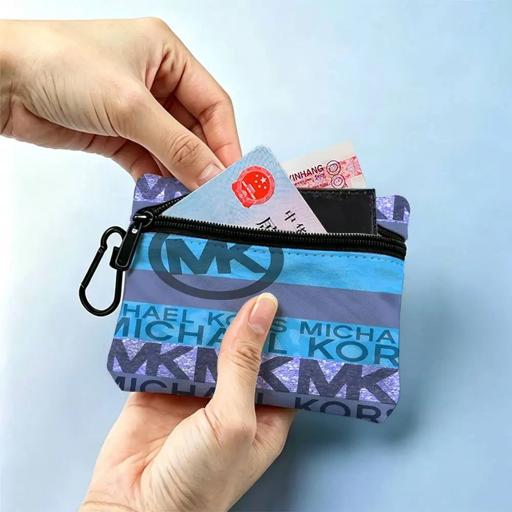 M-Michaels-Fashion-Kors Portable Oxford Fabric Mini Wallet Carabiner Design Small Coin Bag For Cards Keys Earphones