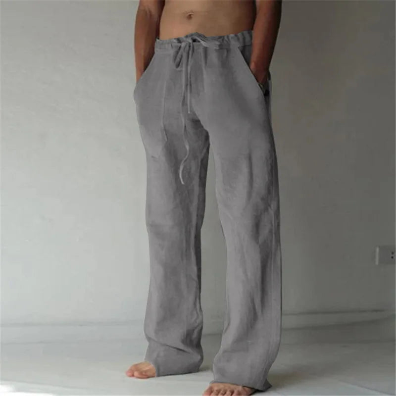 2025 Spring/Summer New Men's Cotton and Hemp Pants Summer Fashion Casual Solid Color Loose Plus Size M-4XL