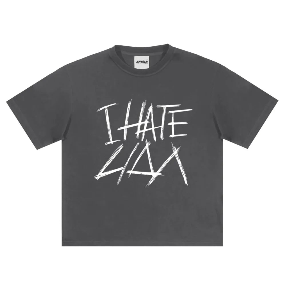 Oversized Men's Clothing Streetwear I HATE LIDA Print Hip Hop Korean Short Sleeve Y2k Tops Tee Cotton Graphic Unisex Tshirt Goth
