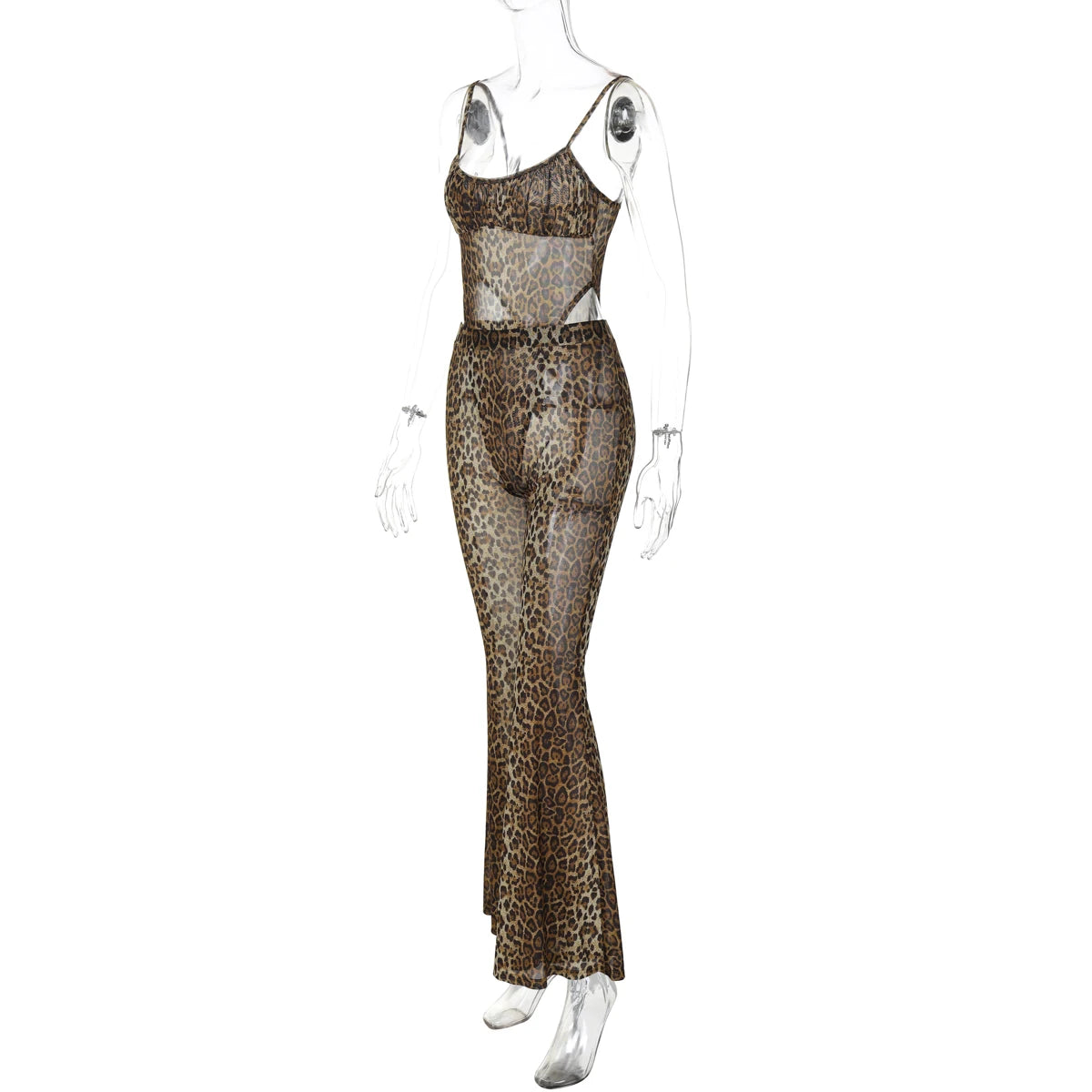 Weird Puss Sexy See Through 2 Piece Set Women Sexy Strapless Bodysuit Tops+Flare Pants Matching Summer Midnight Clubwear Outfits