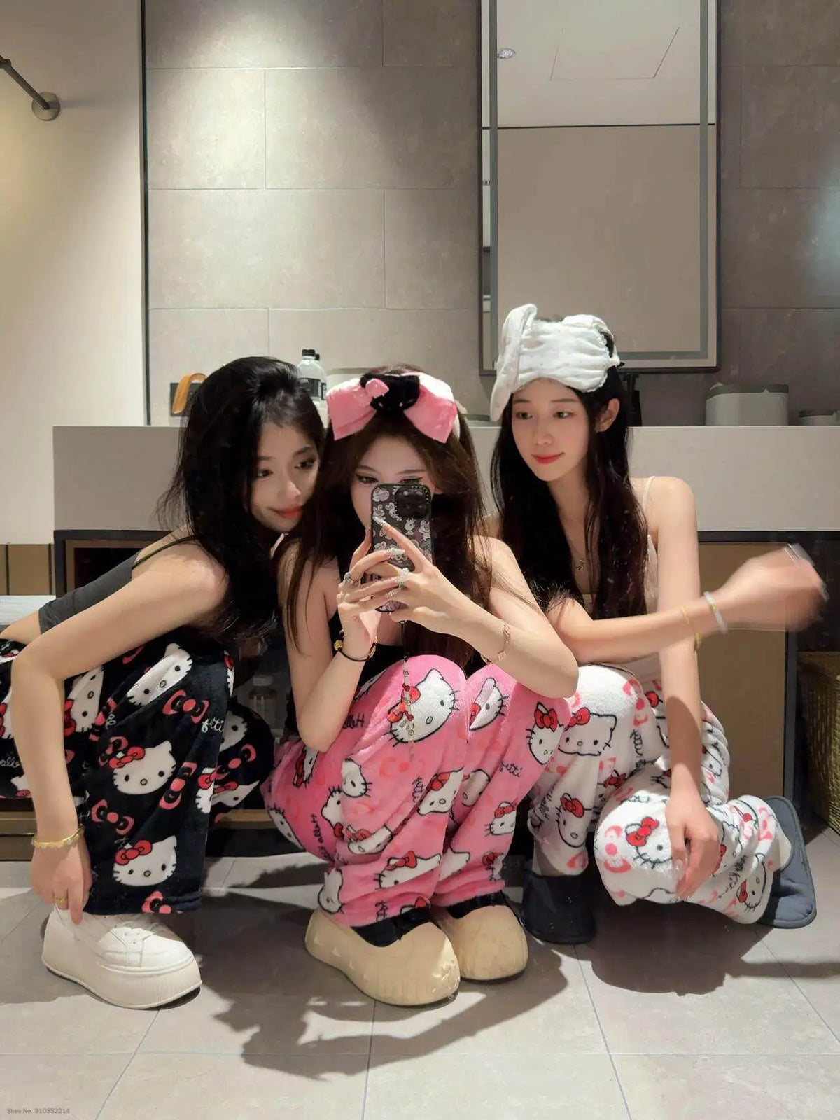 Sanrio Hello Kitty Soft Flannel Wide Leg Pajama Pants Printed Casual Home Loungewear For Women Daily Sleeping Relaxing Wear