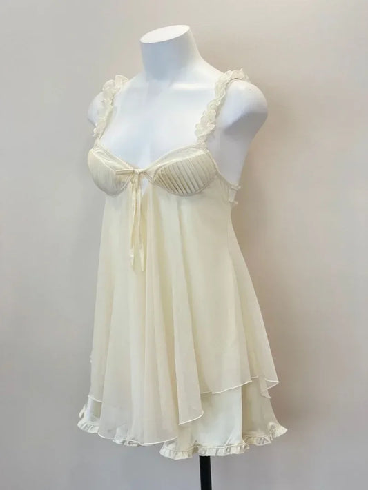 Sexy Pajamas Women's Nightgowns 2023 New Ruffles Lace with Chest Pad Cushion Suspender Pajama Dress Night Sleepwear Lingerie