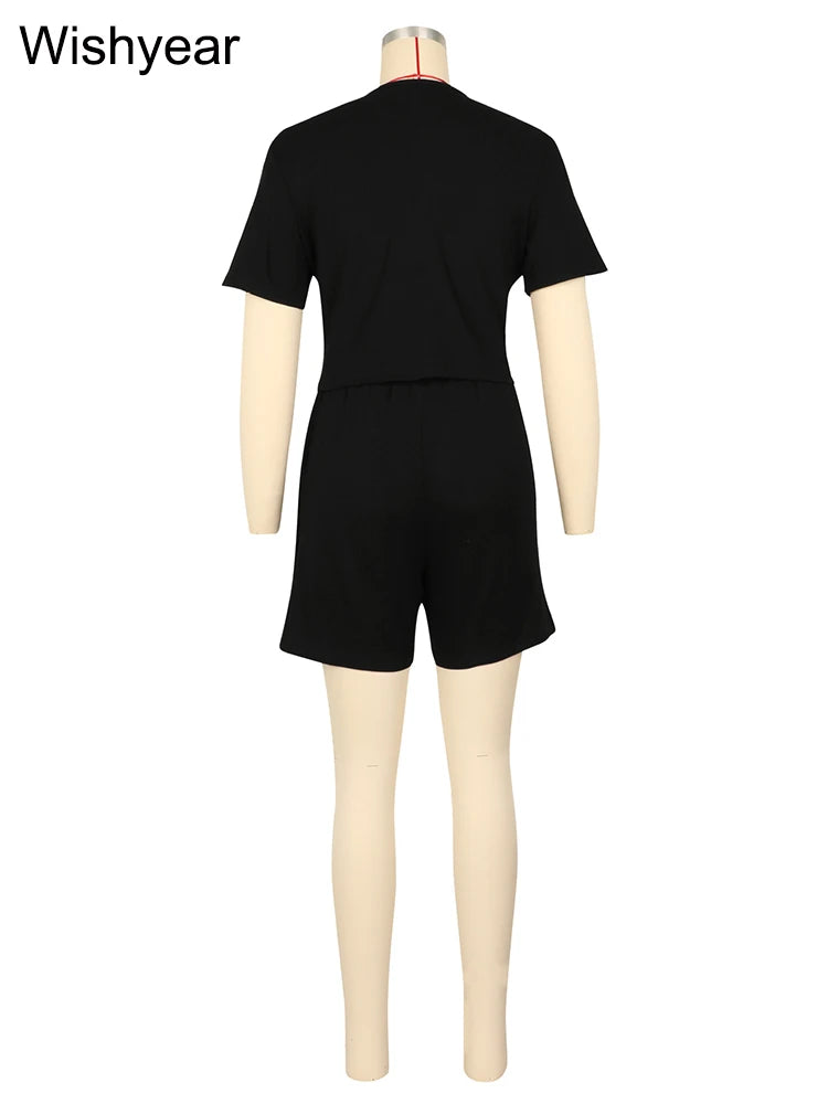 Casual Shirt Coats Tops and Shorts Two Piece Sets Fashion Short Sleeve Sports Streetwear Women Rib Hot Pants Outfits Sweat Suits