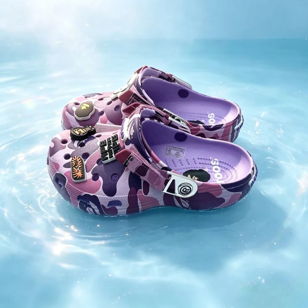 Camouflage-style Couple's Sandals Casual Ankle-Wrap Eva Flip Flops Shoes Outdoor Beach Holey Shoes Cartoon Slippers Men Sandals