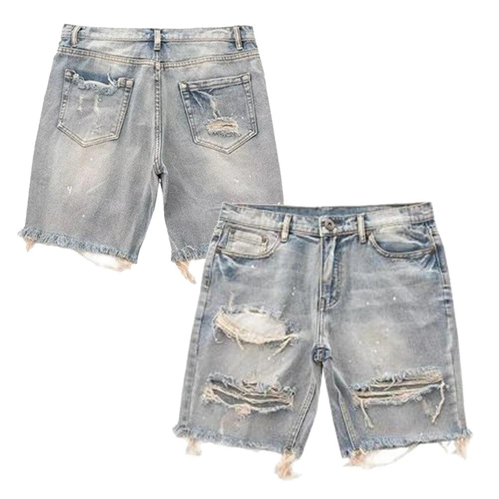 Summer Distressed Shorts Fashion Slim mens Ripped Short Vintage Streetwear