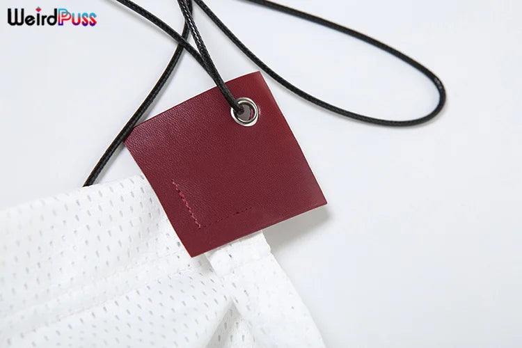 Weird Puss Mesh Halter Crop Tops Woman Summer Bandage Backless Patchwork Number Print Swing Collar Party Streetwear Skinny Vest