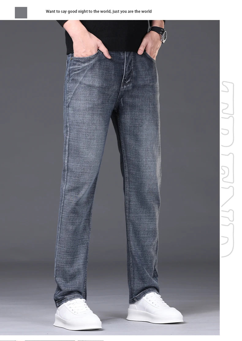 2024 Spring/Summer Men's Comfortable and Versatile Breathable Slim fit denim pants in three colors: straight leg thin pants