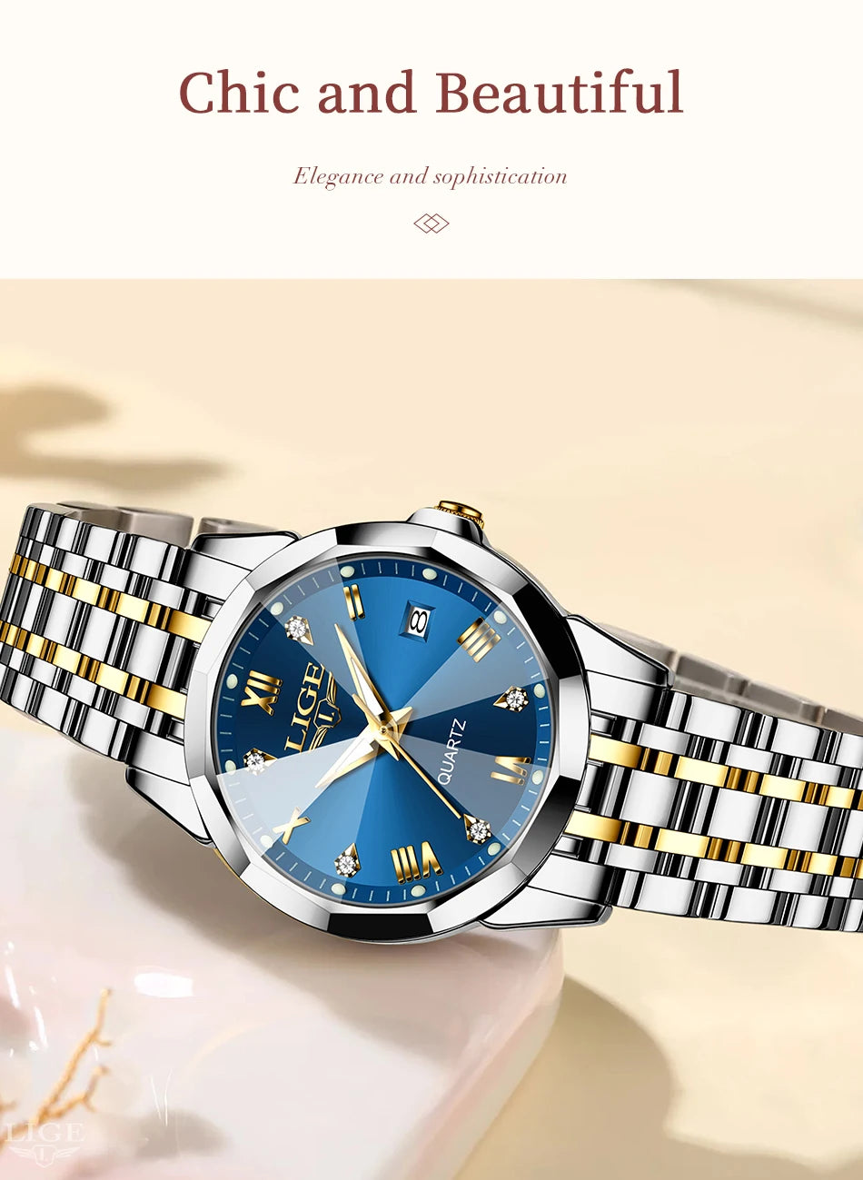 LIGE Elegant Ultrathin Nordic Simple Style Quartz Movement ladies Wristwatch Fashion Stainless Steel Bracelet Belt Watch