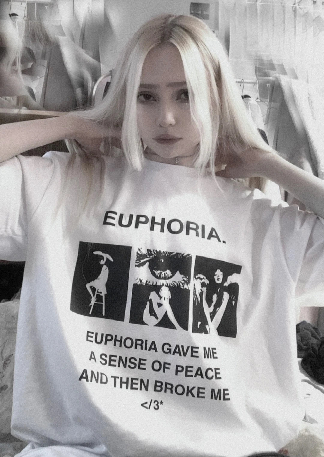Harajuku Oversized Streetwear Women's Clothing EUPHORIA Graphic Print Tshirt Cotton Hip Hop Korean Short Sleeve Top Tee Goth Y2k