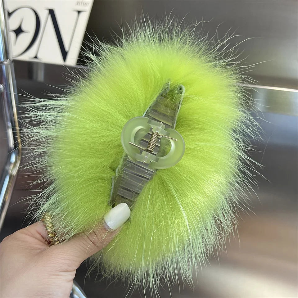 New Jelly Color Fox Fur Hair Clip Woman Claw Clip For ladies Sweet Hair Ornament Hair Hold Headband Fur Hairpin Hair Accessories