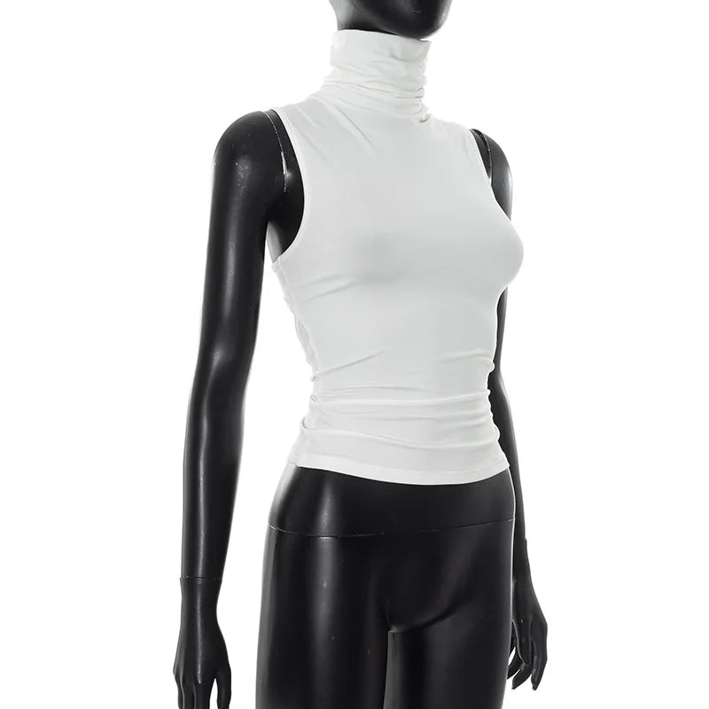 Nsauye Casual Solid White Women Basic Vest T Shirt Tank Tops Turtleneck Y2K Summer Clothes Skinny Mini 2025 Club Sexy Crop Tops