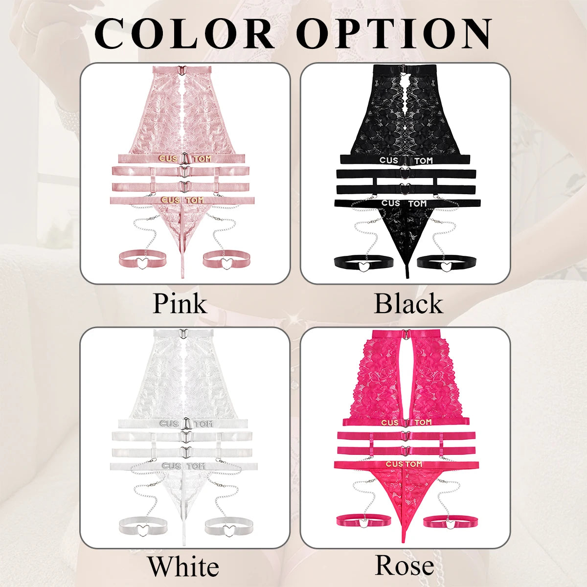 Sexy Customized Name Underwear Set Perspective Fancy Lace Top Set 3 Pieces Transparent See Through Bra and thong Set