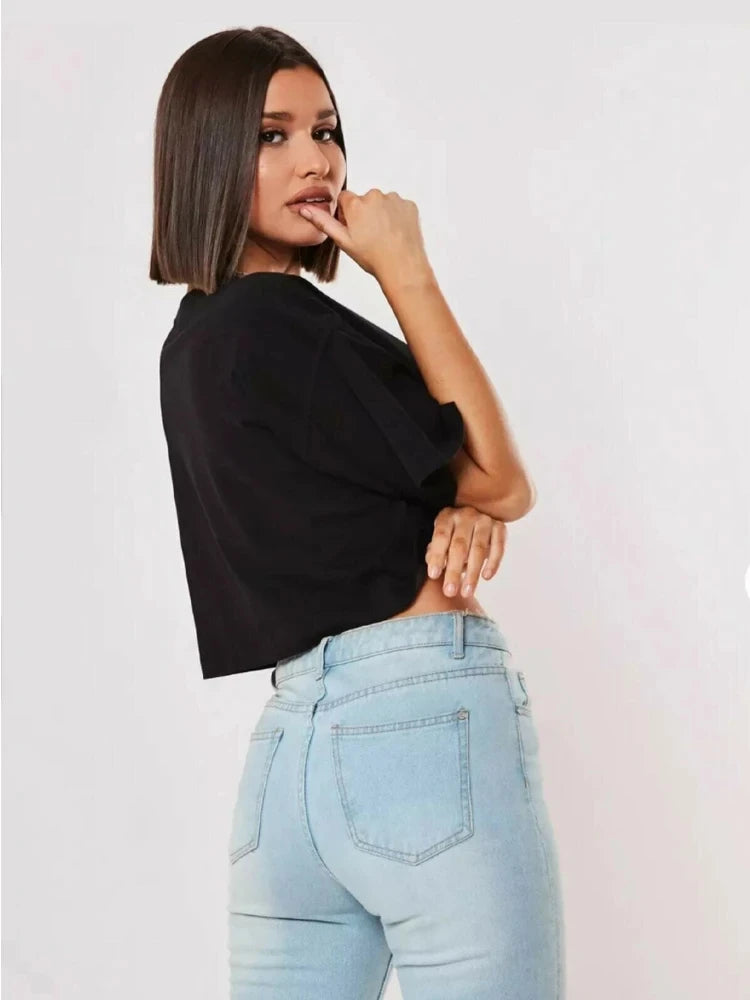 Solid Color Women Cotton T-shirts Running Short T Shirt Yoga Fitness Crop Top Comfortable Fashion Tee Clothing Summer Tops