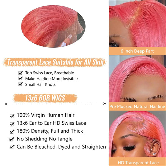36 Inch Light Pink Human Hair Pre Plucked 13x4 HD Transparent Lace Front Wigs 100% Brazilian Straight Human Hair Wig For Women