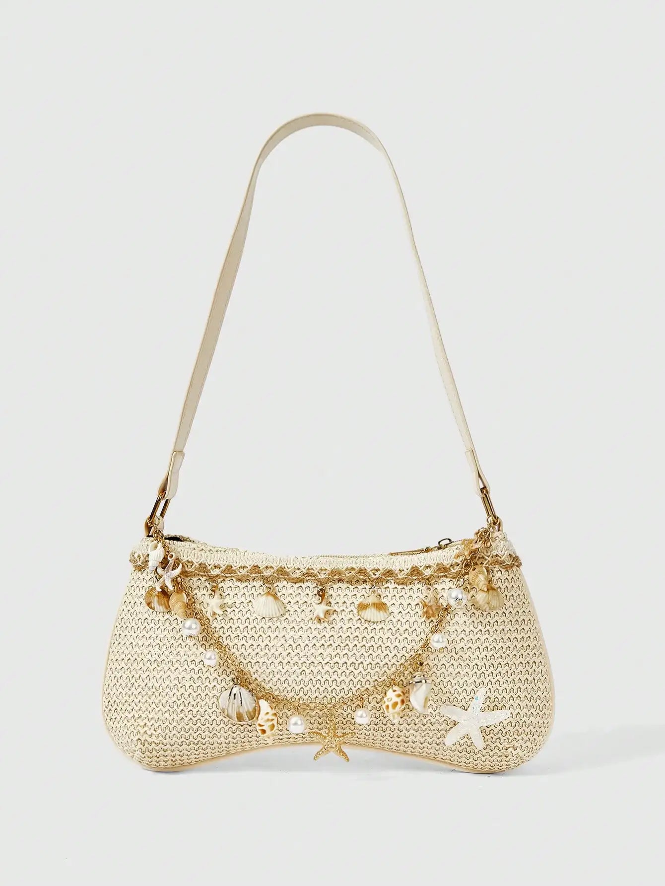 ROMWE Fairycore 1pc Summer Beach Starfish Series Shell & Seashell Woven Shoulder Hand Carry Bag