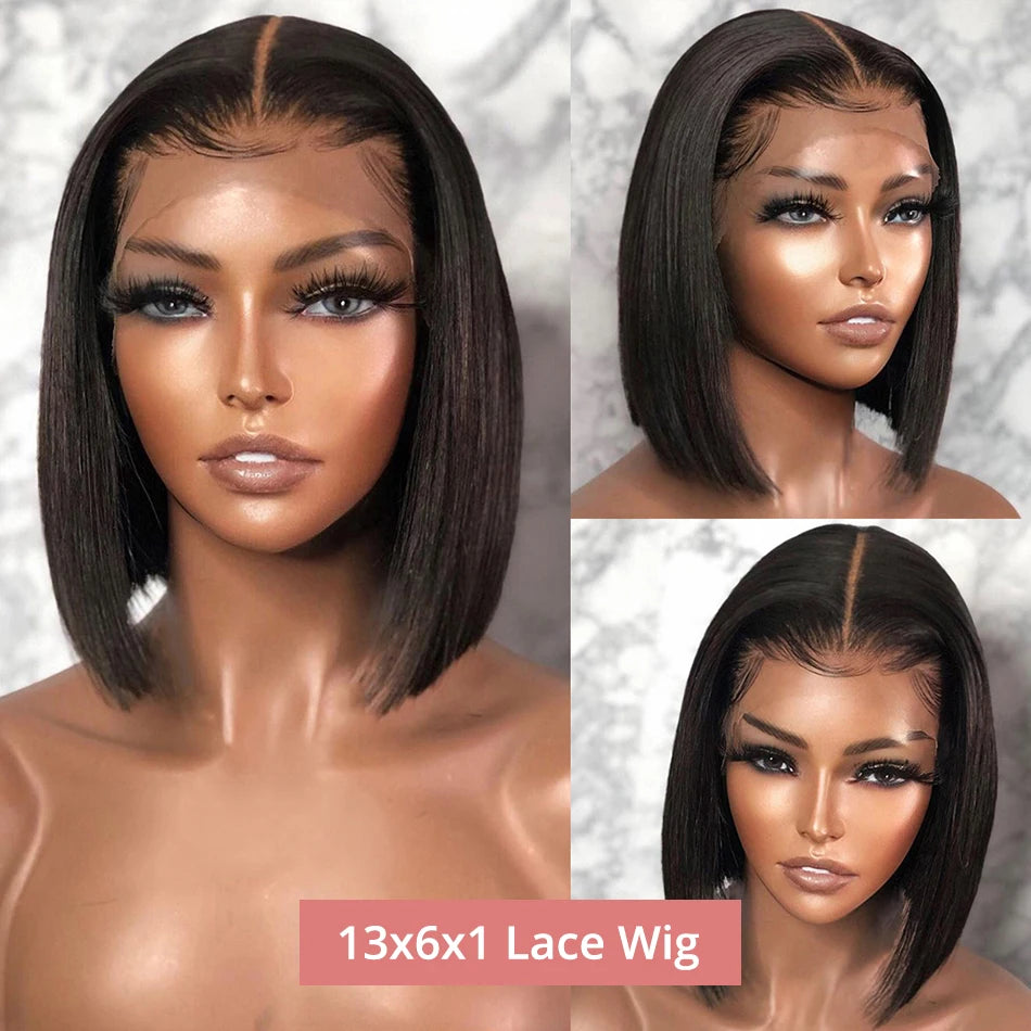 Short Bob Wigs Bone Straight 13x4 13x6 Hd Lace Front Wig Pre Cut 7x5 Glueless Wig Human Hair Ready to Wear And Go 250% Density