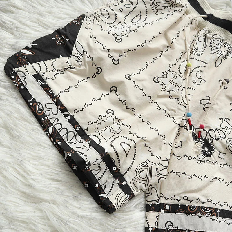 Cactus Jack Shorts Fashion Casual  Loose Color Blocking Patch Black Drawstring Elastic Waist Shorts Men Women Streetwear Pants