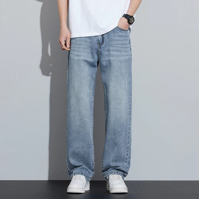 2025 Spring/Summer New Men's Lyocell Loose Jeans Summer Thin Breathable Straight denim Retro Business Casual Fashion Korean M