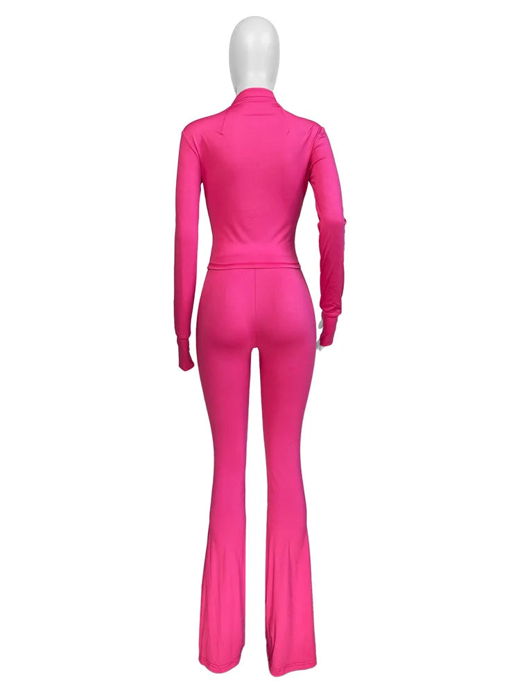 Elegant Sports Women Clothing Sales Long Sleeve Tops Flare Pants 2 Two Pieces Sets Tracksuit Streetwear Jogging Leggings Outfits