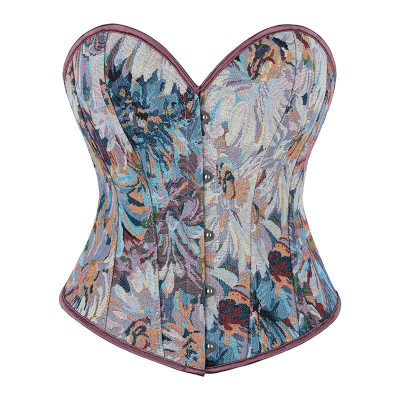 HLJ&GG Sexy Oil Print Style Retro Corset Two Piece Sets Women Off Shoulder Slim Crop Top And Ruffle Irregular Mini Skirt Outfits