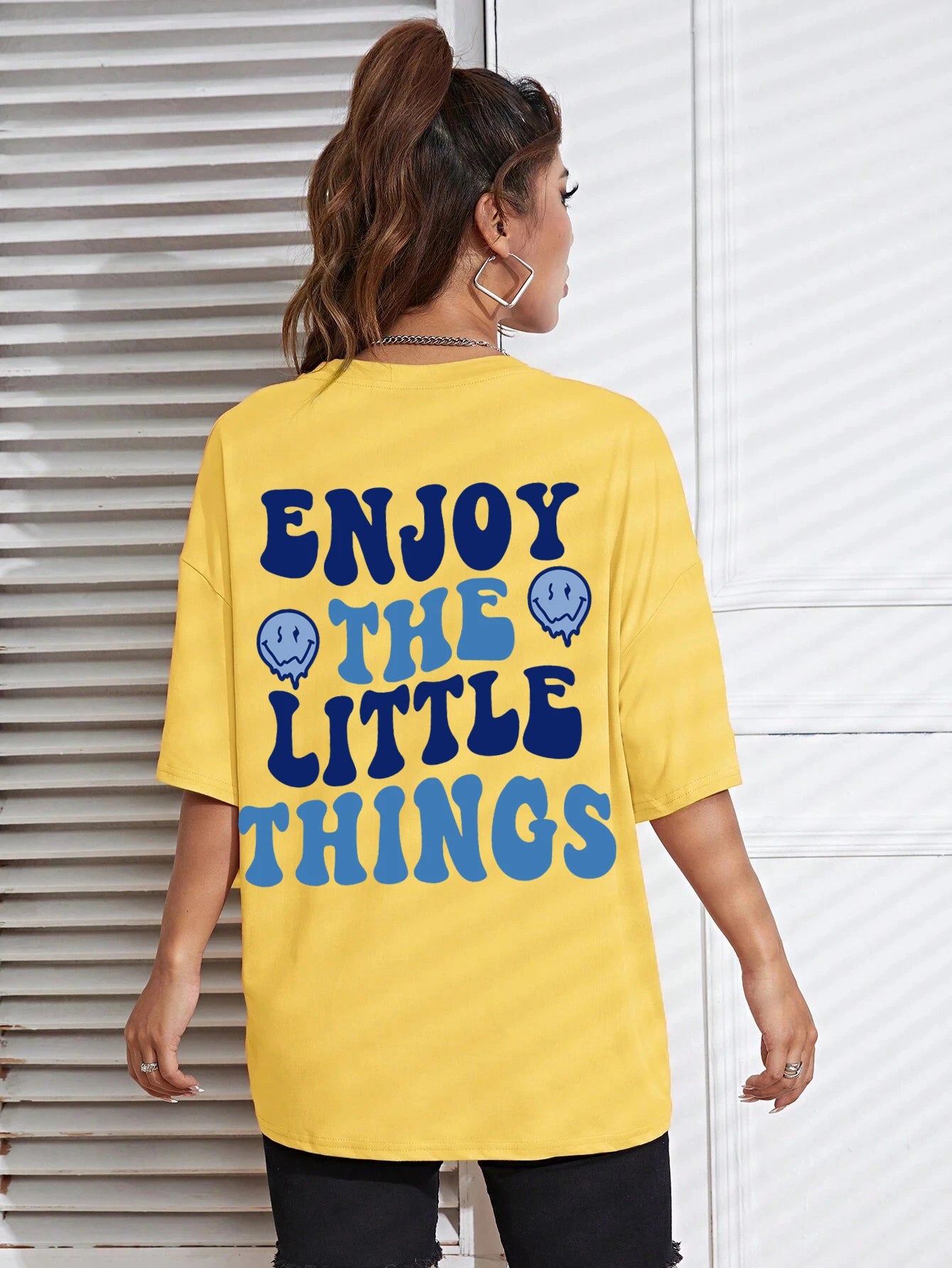 Enjoy The Little Things  Slogan Letter Printed Women T-Shirts Loose Oversized Clothing Personality Street Casual Short Sleeves
