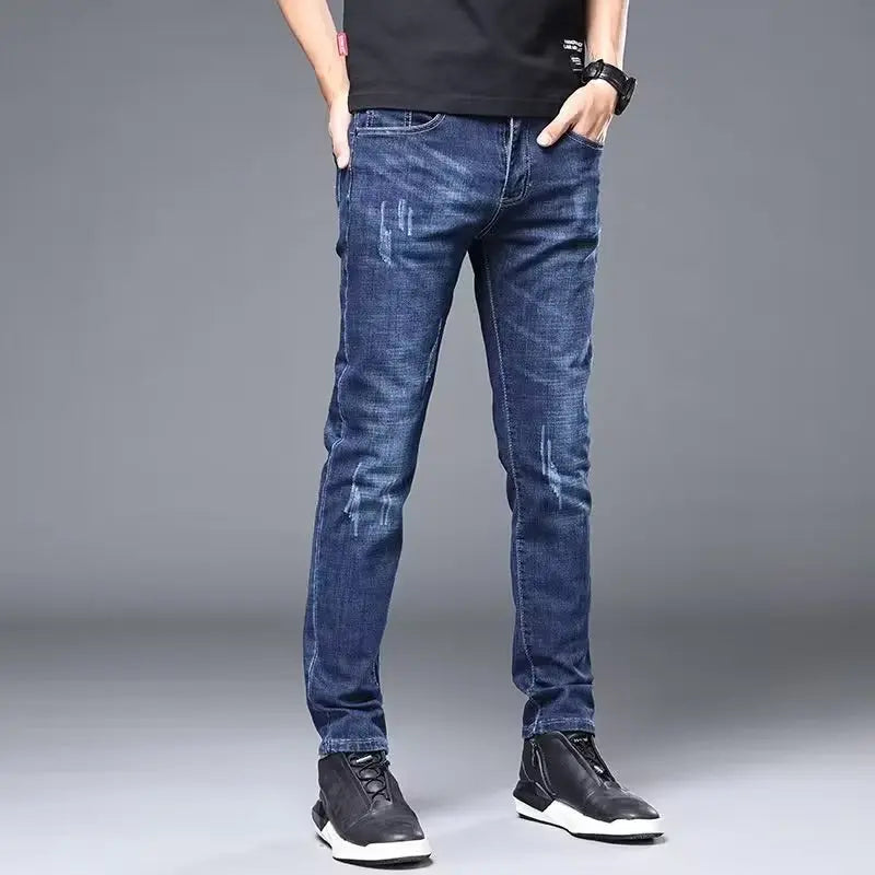 High Quality Brand Men's Fashion Narrow Leg Casual Jeans Basic Vintage Skinny Pants New Straight Leg Outside Denim Trousers Male