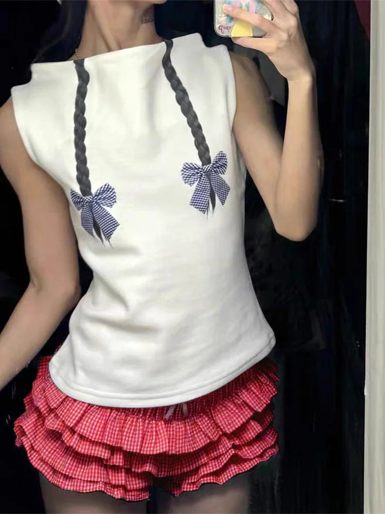 Weird Puss Y2K Tierred Shorts Women Summer Low-waist Plaid Sweet Cake Style Skinny Culotes Street Hottie Trend Party Clubwear