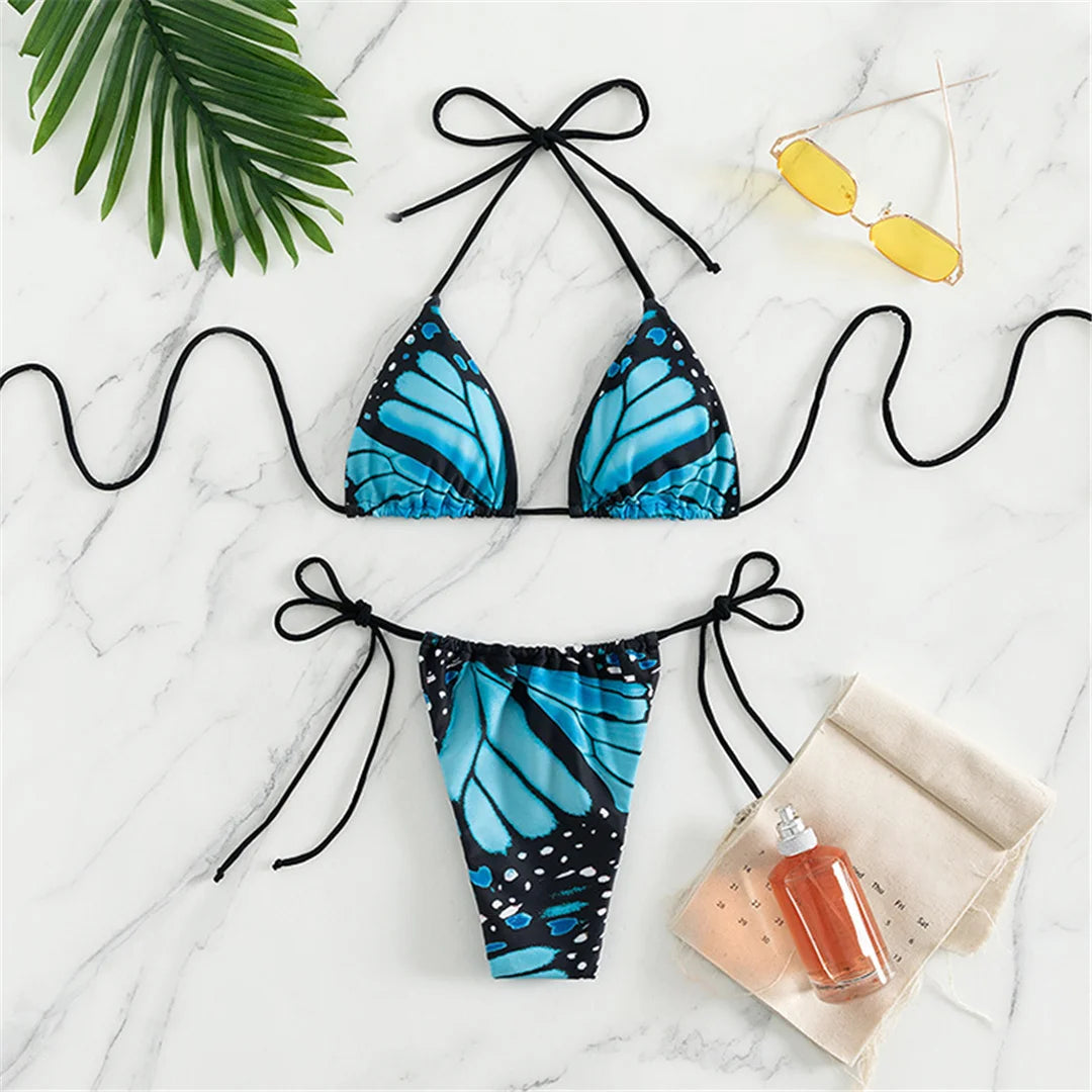 S - XL Sexy Printed Halter Padded Bikini Female Swimsuit Women Swimwear Two-pieces Bikini set Bather Bathing Suit Swim V4910