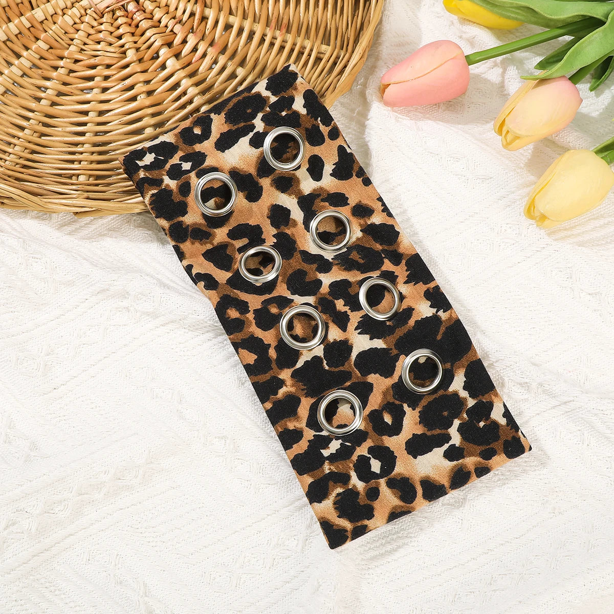 AWAYTR Punk Girl Fabric Hollow Elastic Headbands Metal Rock Personalized Hollow Eyelets Hair Band Casual Sports Grommet Headband